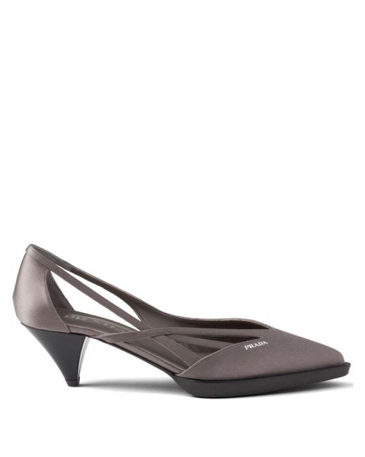 Prada Gray 55Mm Satin Cut-Out Pumps