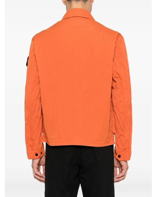 Stone Island Orange Logo-Patch Shirt Jacket for men