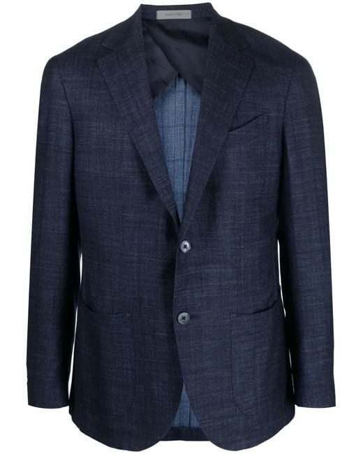 Corneliani Blue Single-breasted Chambray Blazer for men