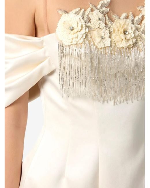 Elisabetta Franchi Floral-Embroidered Satin Mini Dress in