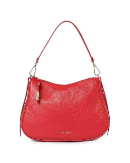 Coccinelle Red Small Nory Grained Leather Shoulder Bag