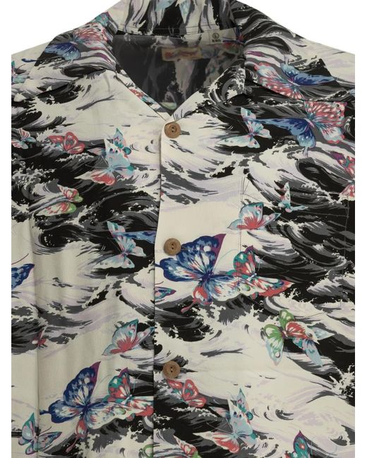Sun Surf Gray Butterfly-Print Camp-Collar Shirt for men