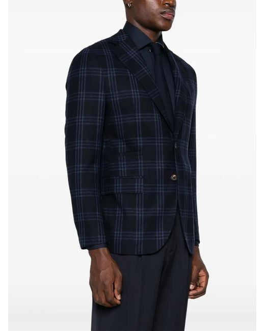 Eleventy Blue Checkered Blazer for men