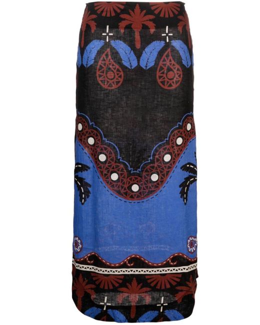 Johanna Ortiz Blue Masaaí Mythology Carnival-print Skirt