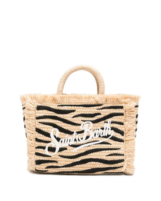 Mc2 Saint Barth White Zebra-Print Frayed Shoulder Bag