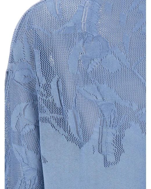 Kangra Blue Openwork-Detail Three-Quarter-Sleeve Sweater