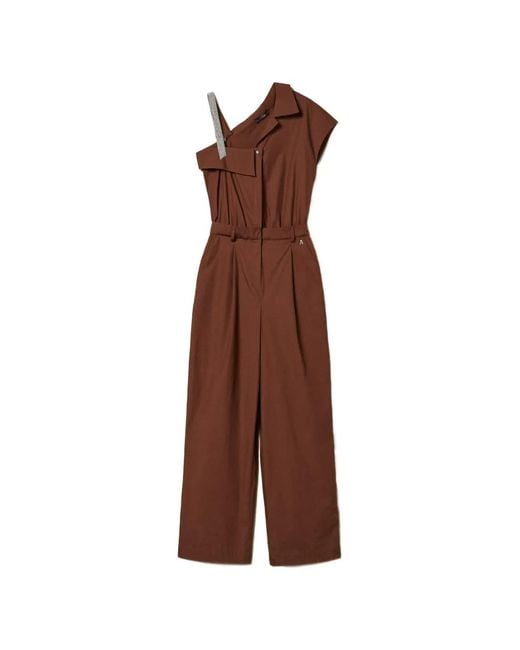 Twinset Brown One-Shoulder Jumpsuit