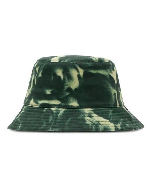 Burberry Green Abstract-Pattern Print Cotton Bucket Hat for men
