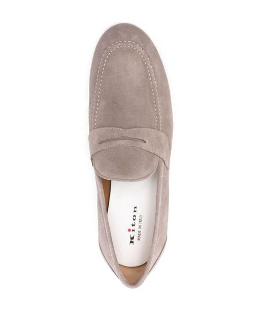 Kiton Gray Penny Slot Suede Loafers for men