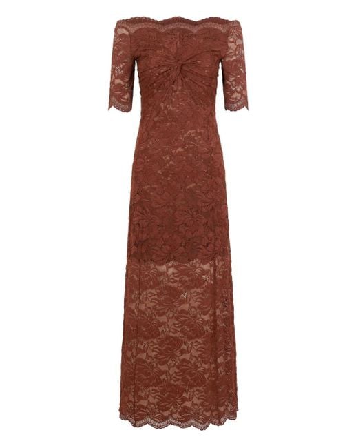 Rabanne Brown Floral Stretch-Guipure Lace Midi Dress