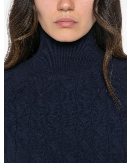 Marella Blue Cable-Knit Mock-Neck Sweater