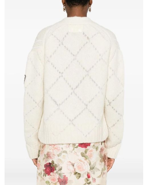 Ermanno Scervino White Button-Front Cable-Knit Cardigan