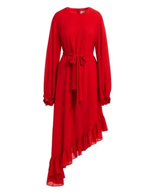 Essentiel Antwerp Red Ruffled Asymmetric Dress