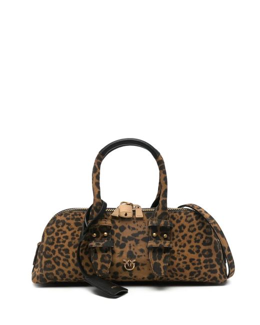 Pinko Brown Leopard-Print Padlock Tote Bag