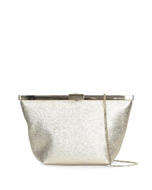 Jimmy Choo White Ganache Glitter-Effect Frame Clutch Bag