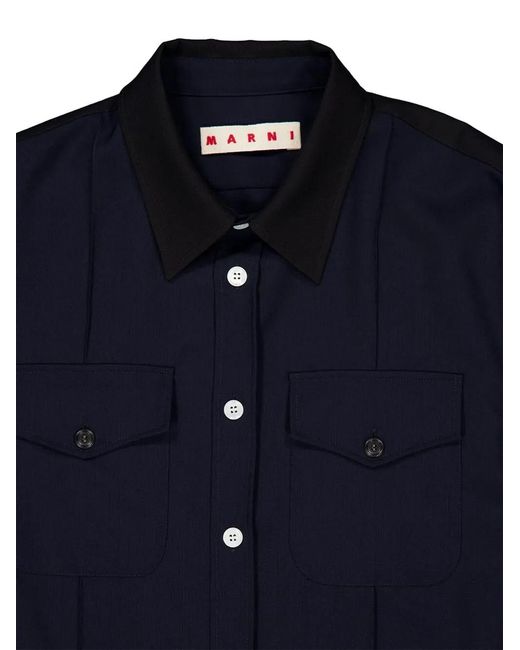 Marni Blue Long-Sleeve Chest-Pocket Shirt for men