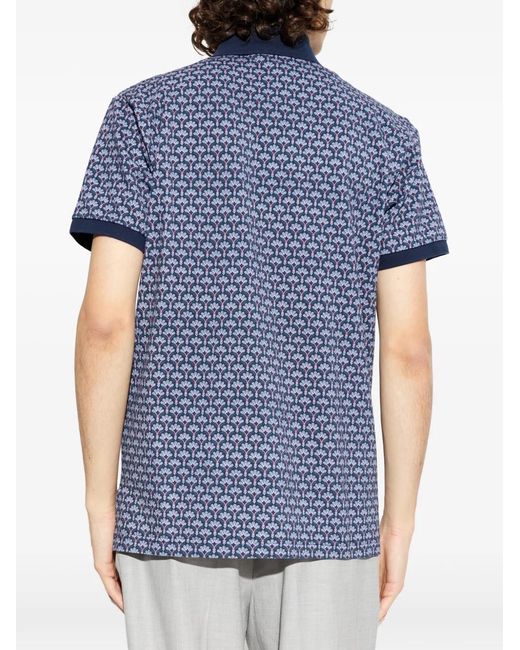 Etro Blue Floral-Print Polo Shirt for men