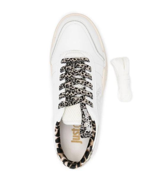 Just Cavalli White Tiger Head-Motif Low-Top Sneakers