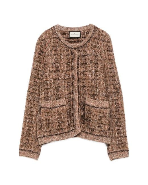 Bruno Manetti Brown Cardigan En Tweed À Poche Plaquée