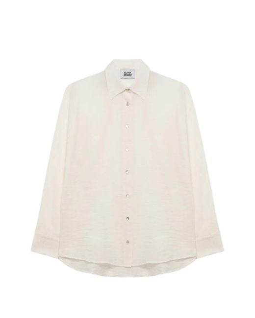 Alpha Studio White Long-Sleeve Button-Up Shirt