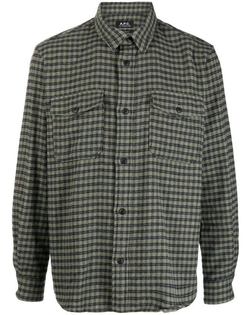 A.P.C. Gray Leo Checked Oversize Shirt for men