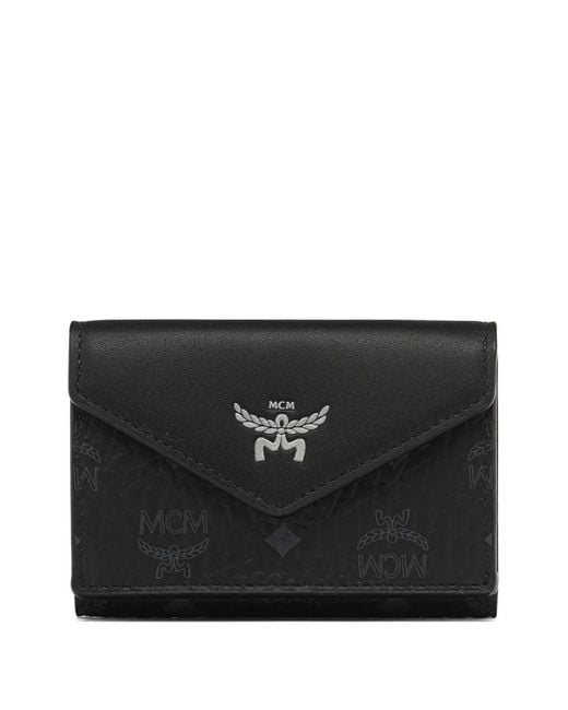 MCM Black Aren Visetos Trifold Wallet