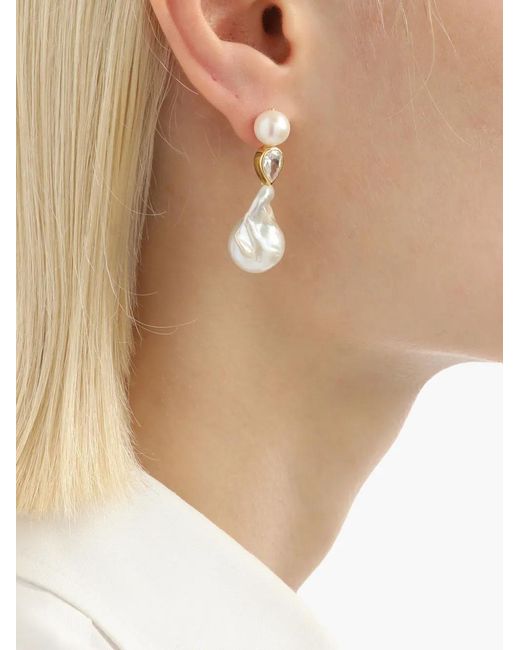 Completedworks White Pearl-Embellished Drop Earrings