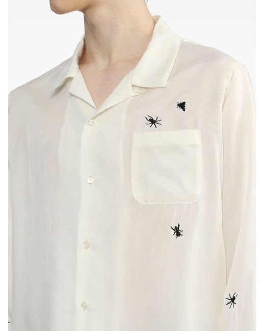 Undercover White Spider-Embroidery Semi-Sheer Shirt for men