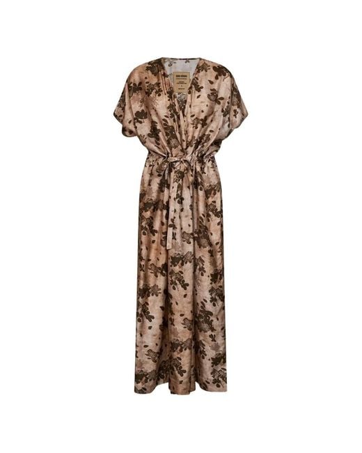 Uma Wang Natural Floral-Print Drawstring Maxi Dress