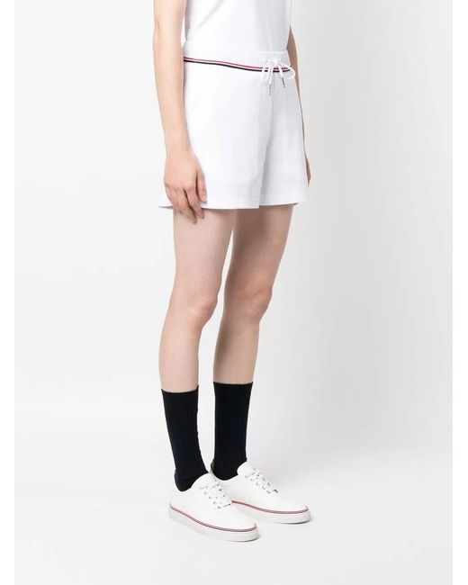 Thom Browne White Logo-patch Sweat Shorts