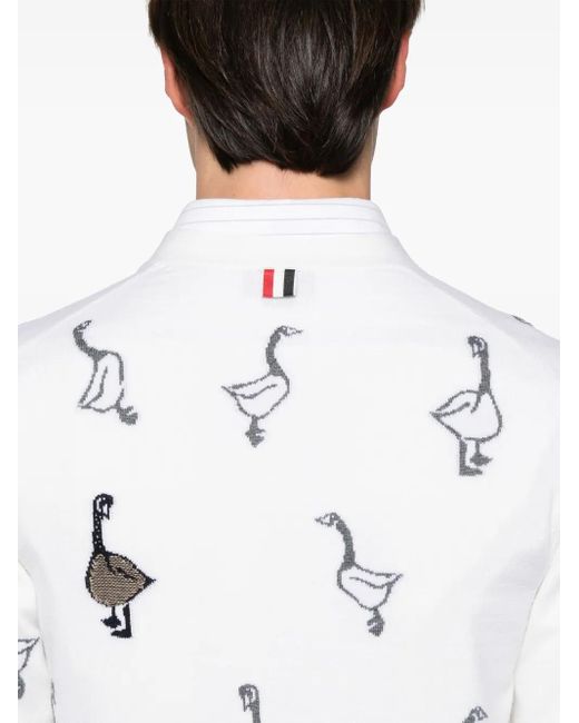 Thom Browne White Pattern-Intarsia Virgin Wool Cardigan for men