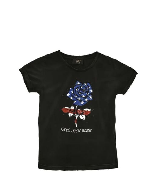 HTC Black Rose-Print Short-Sleeve T-Shirt