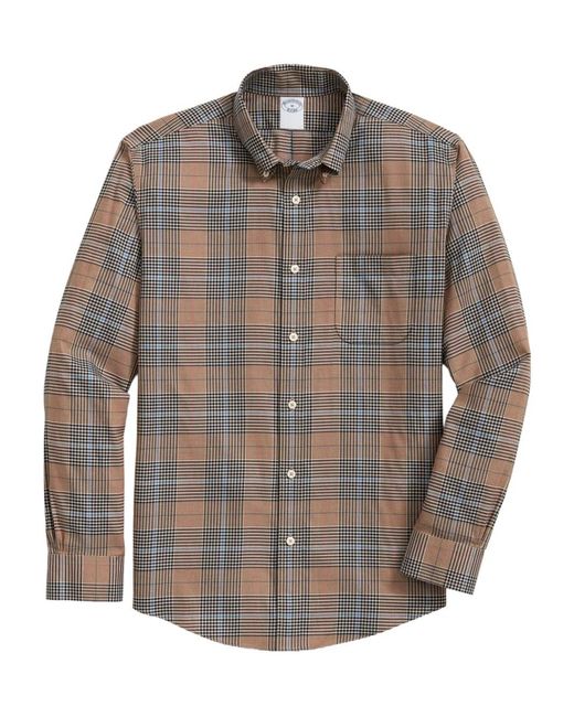Brooks Brothers Gray Plaid-Patterned Button-Down Collar Shirt for men
