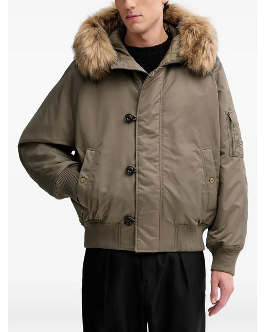 HUGO Gray Fur-Hooded Jacket for men