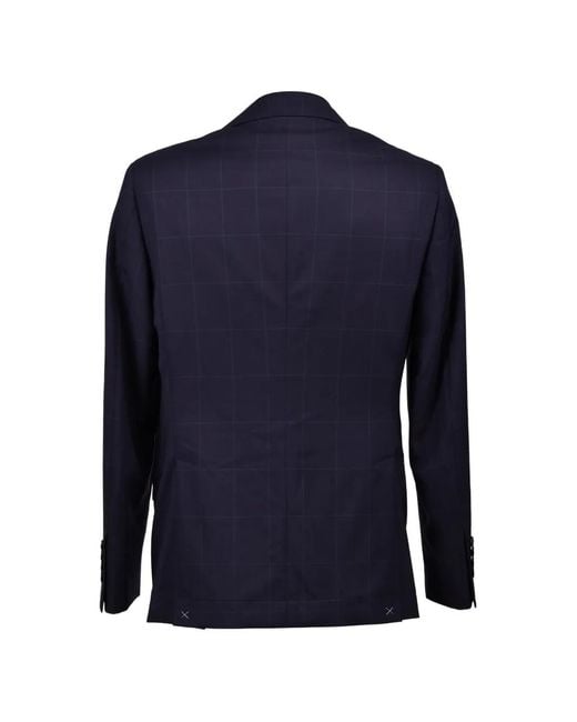 Brunello Cucinelli Blue Windowpane-Pattern Virgin Wool Suit for men