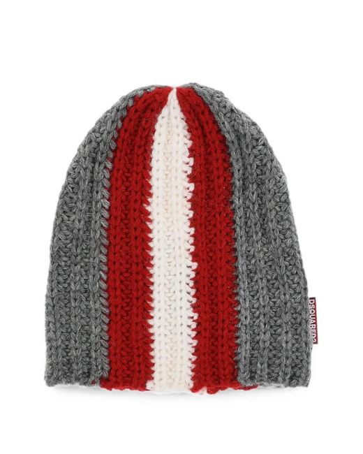DSquared² Red Logo-Patch Beanie Hat