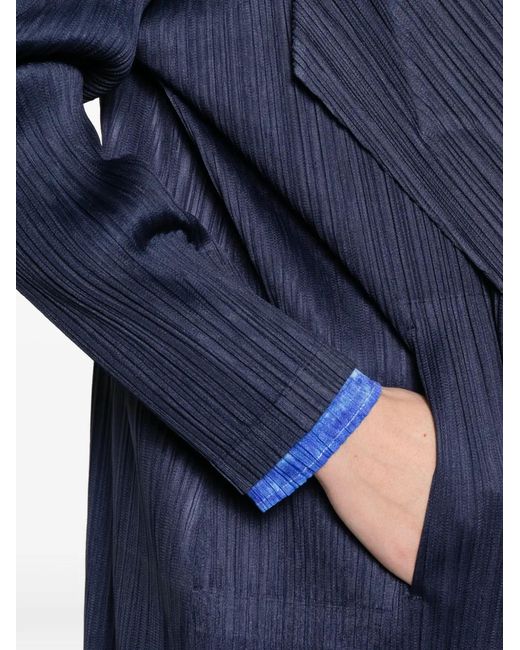 Pleats Please Issey Miyake Blue Pleated Wrap Coat