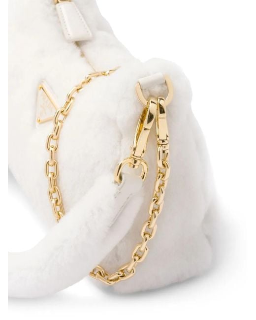 Prada White Re-Edition Mini-Tasche Aus Shearling