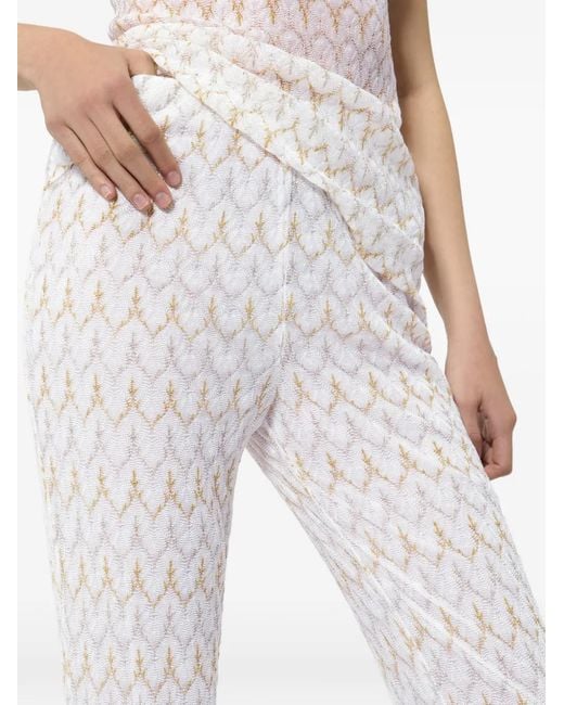Missoni White Lamé Viscose Blend Lace Flared Trousers With Zigzag Pattern