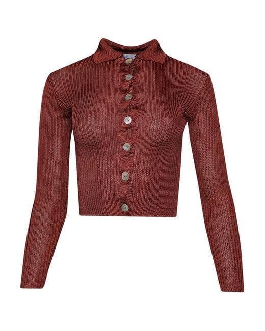 Calle Del Mar Red Ribbed-Knit Button-Up Cardigan