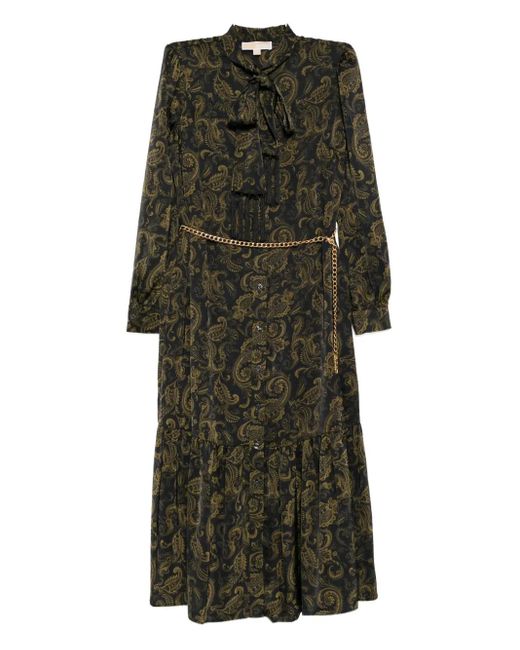 Michael Kors Green Paisley-print Midi Dress