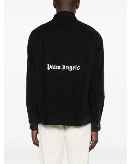 Palm Angels Black Corduroy Button-Fastening Overshirt for men