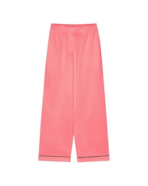 Forte_forte Pink Elasticated-Waistband Piped-Trim Palazzo Trousers