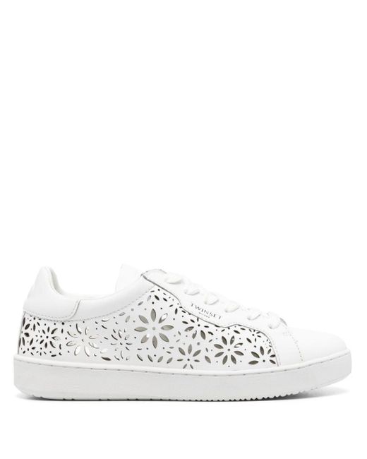 Twin Set White Laser-cut Leather Sneakers