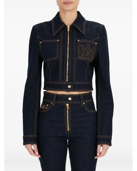 Amiri Blue Embroidered Zip-Front Denim Jacket