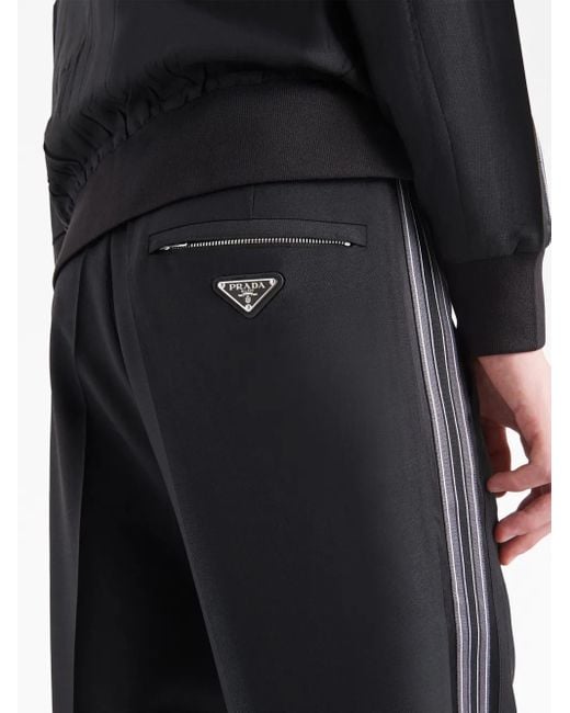 Prada Blue Triangle-Logo Wool-Mohair Trousers for men