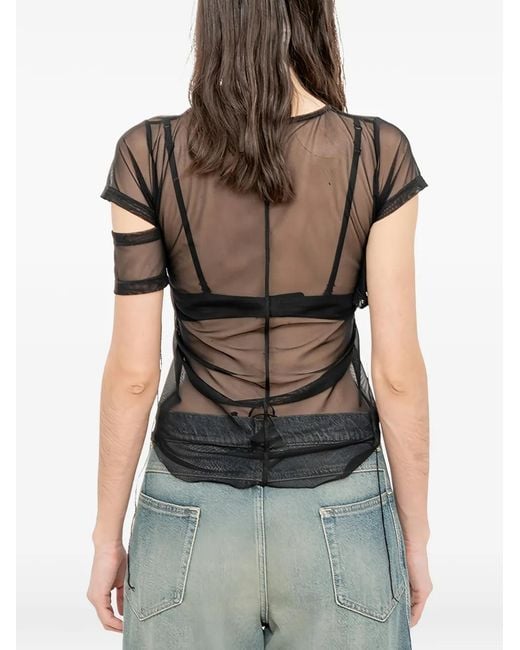 Andrea Ya'aqov Black Cut-Out Sheer T-Shirt