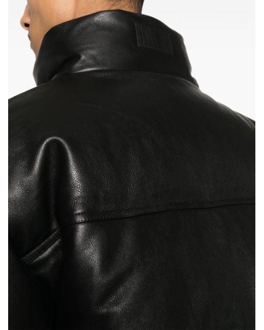 VTMNTS Black Debossed-logo Leather Puffer Jacket for men
