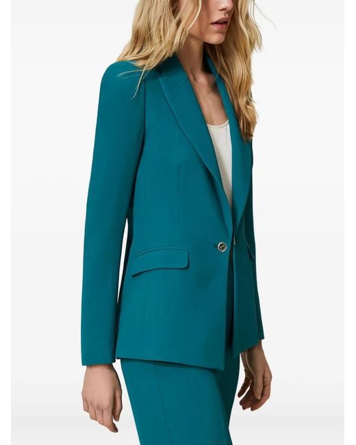 Twinset Blue Embellished-Button Single-Breasted Blazer