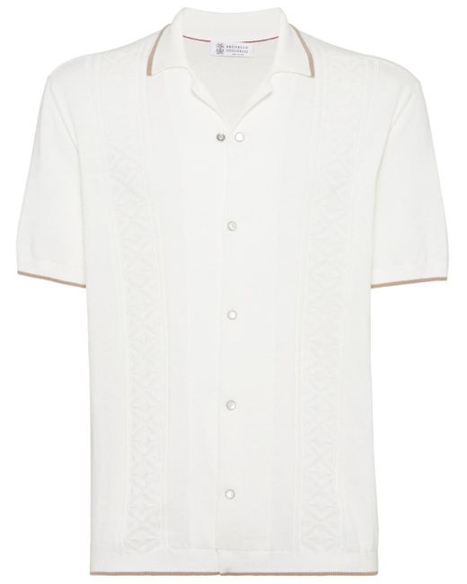 Camicia con dettagli a contrasto di Brunello Cucinelli in White da Uomo